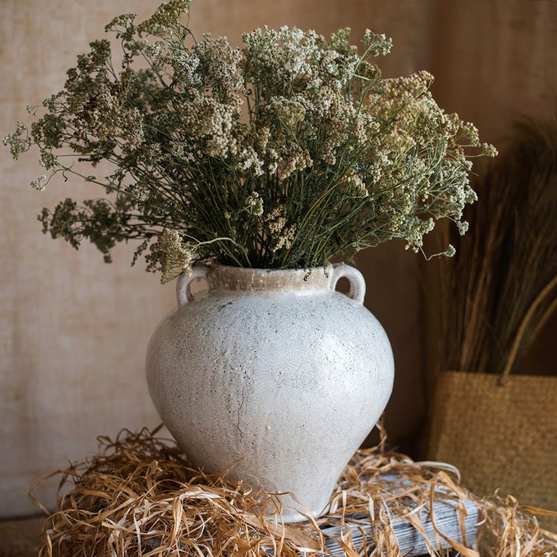 Rustic Reach Large French Country White Ceramic Flower Vase