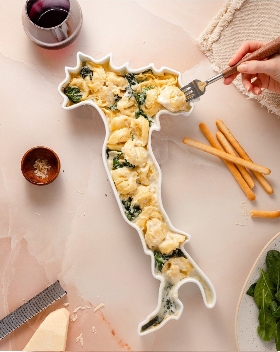 Lark at Home Italy - Shaped Porcelain Baking Dish - 17" White Glazed Oven - Safe