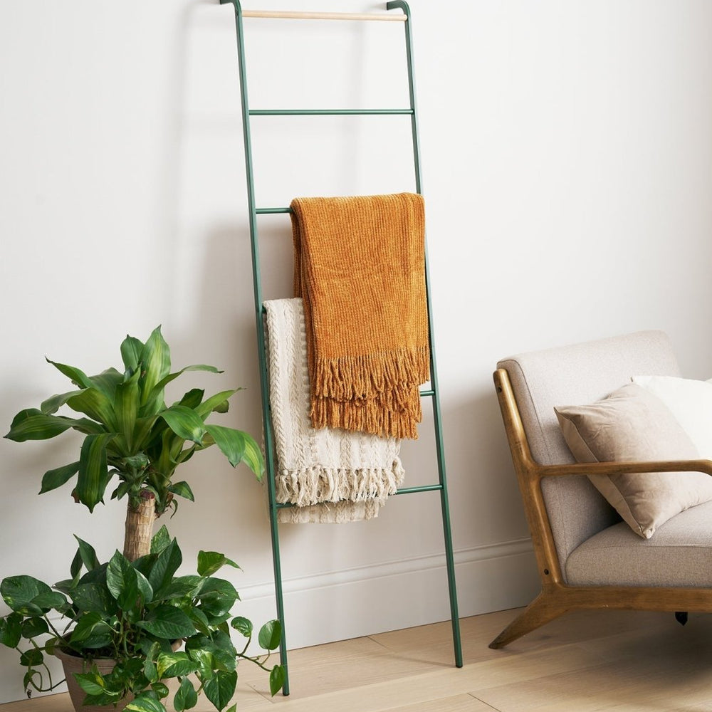 Yamazaki Home Leaning Steel Storage Ladder, 63" H - Forest Green