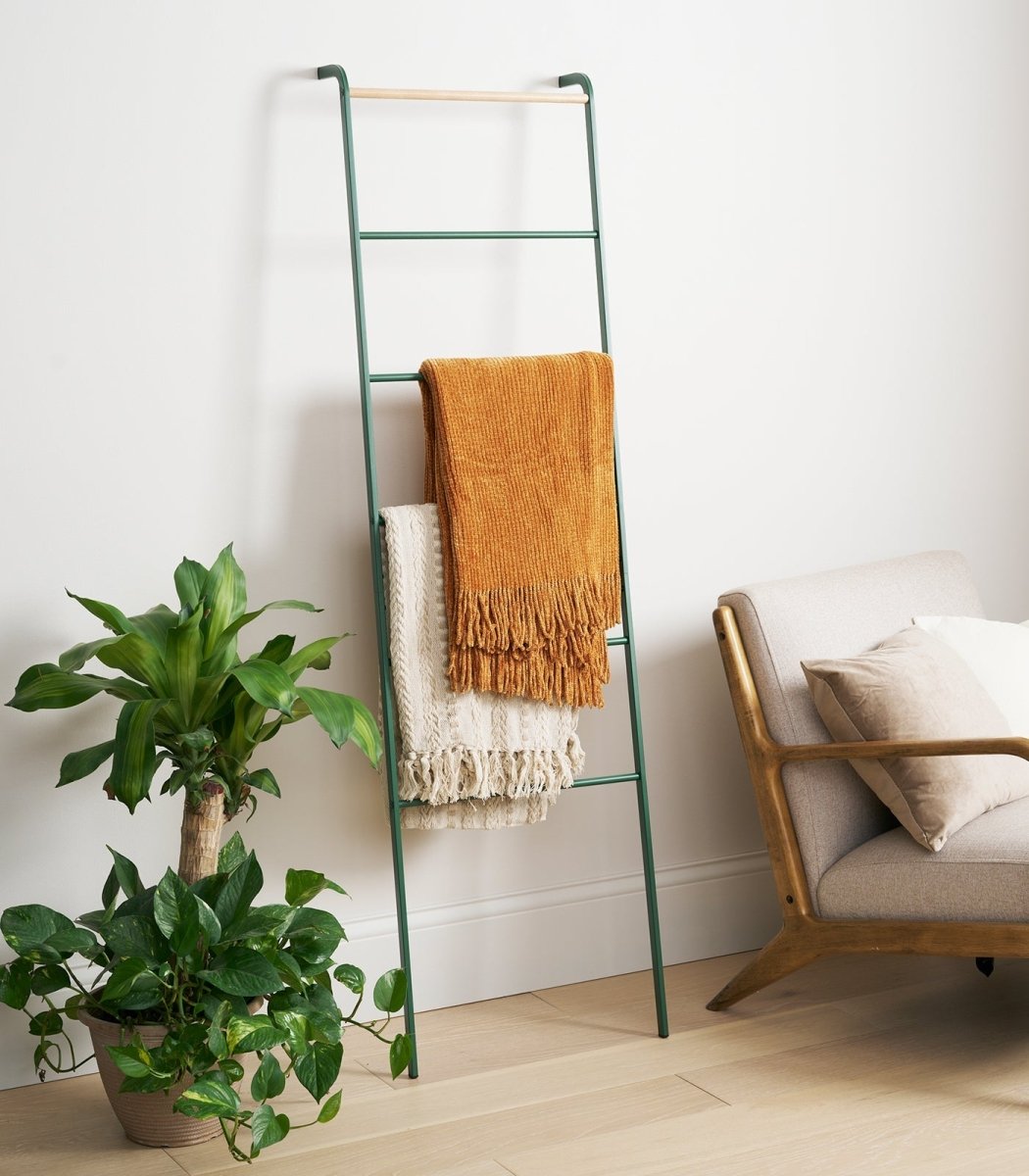 Yamazaki Home Leaning Steel Storage Ladder, 63" H - Forest Green