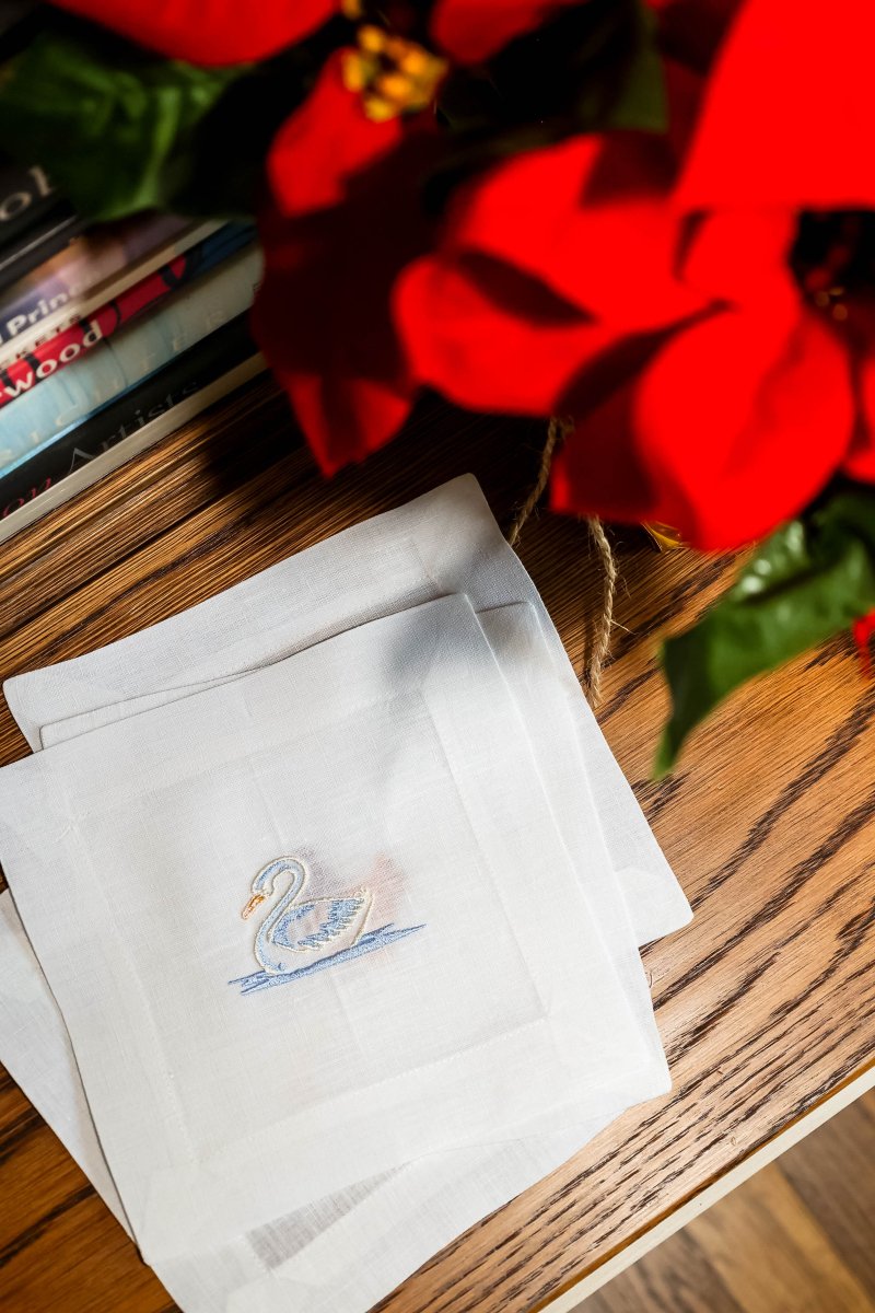 Lettermade 12 Days of Christmas Embroidered Linen Cocktail Napkins – Set of 12