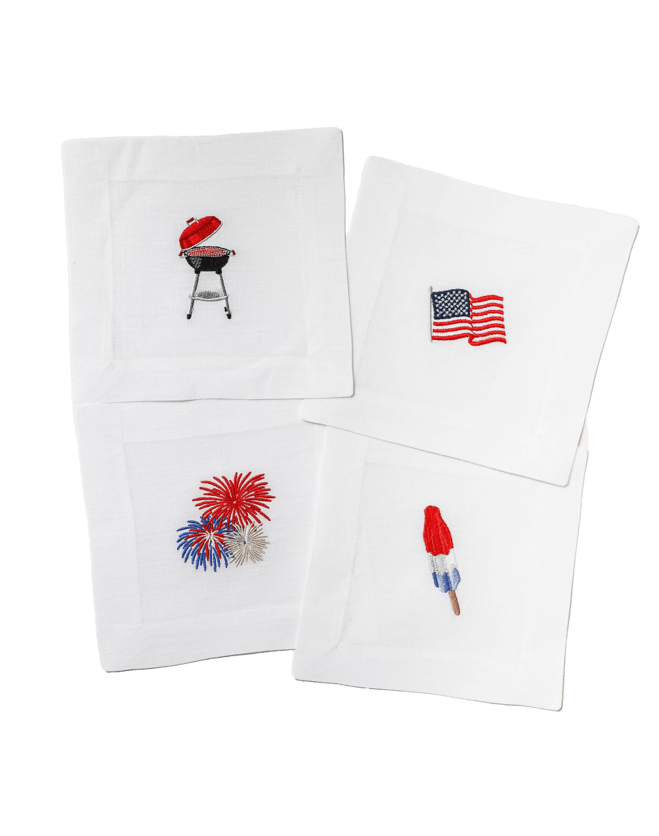 Lettermade 4th of July Embroidered Linen Cocktail Napkins – Set of 4