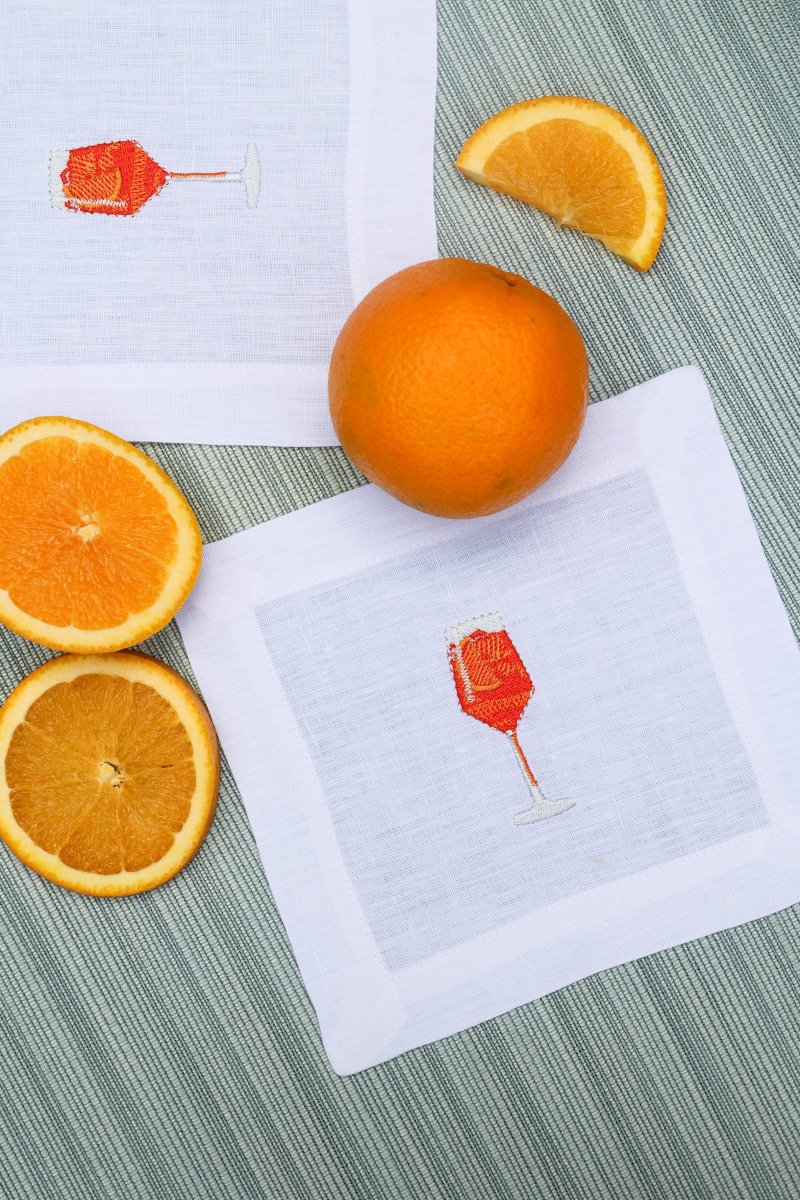 Lettermade Aperol Spritz Embroidered Linen Cocktail Napkins – Set of 4