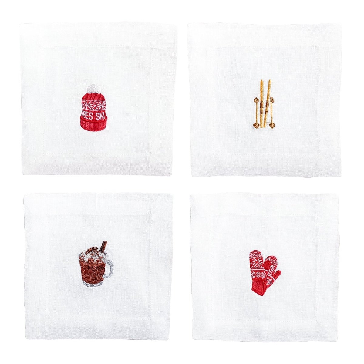 Lettermade Après Ski Embroidered Linen Cocktail Napkins – Set of 4