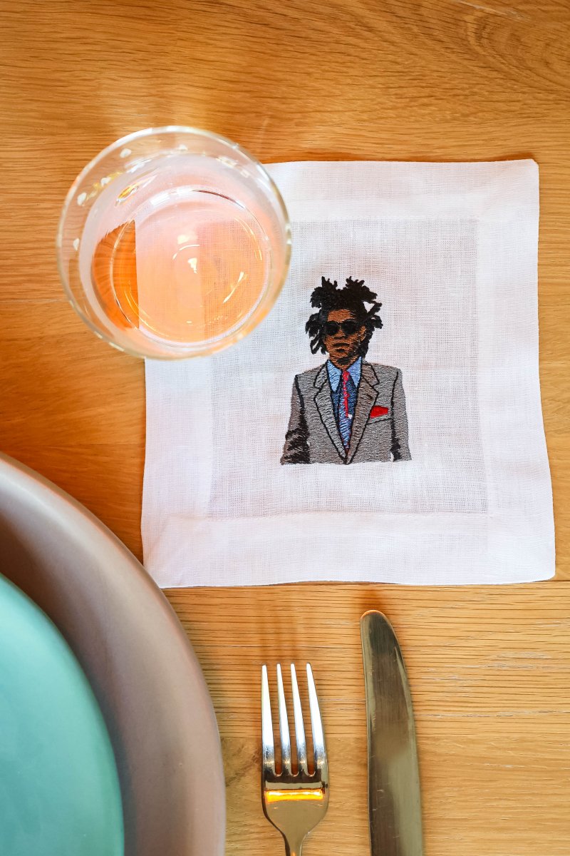 Lettermade Basquiat Art Icon Embroidered Linen Cocktail Napkins – Set of 4