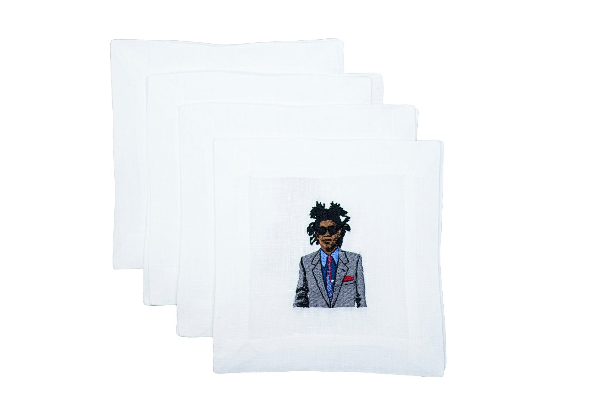 Lettermade Basquiat Art Icon Embroidered Linen Cocktail Napkins – Set of 4