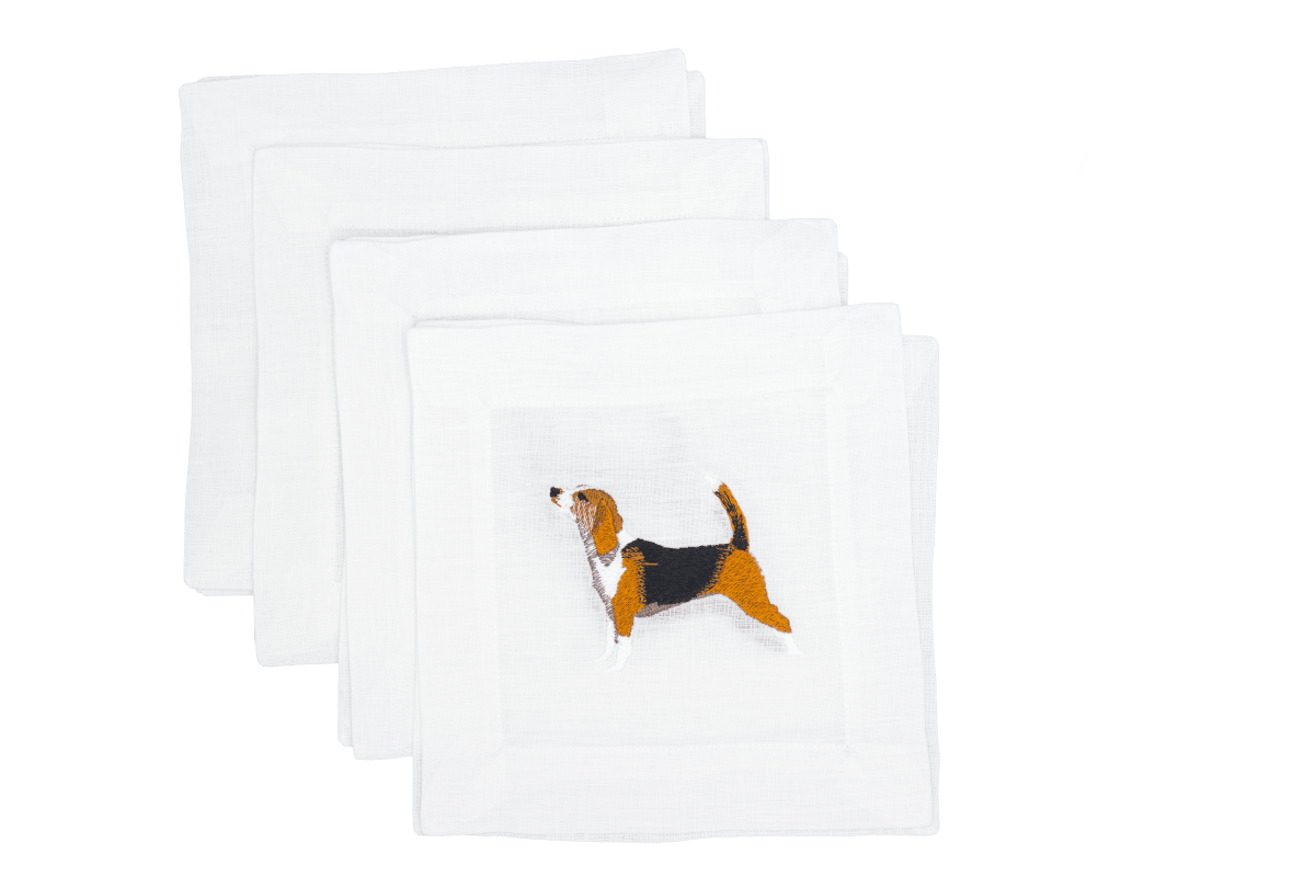 Lettermade Beagle Embroidered Linen Cocktail Napkins – Set of 4