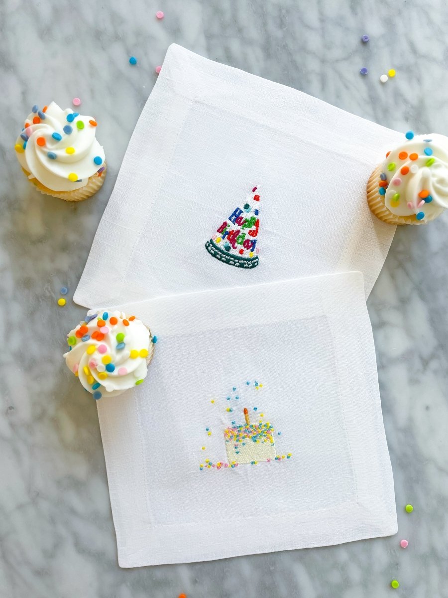 Lettermade Birthday Embroidered Linen Cocktail Napkins – Set of 4