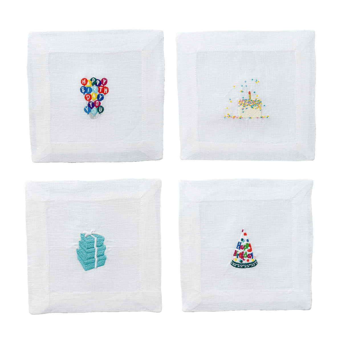 Lettermade Birthday Embroidered Linen Cocktail Napkins – Set of 4