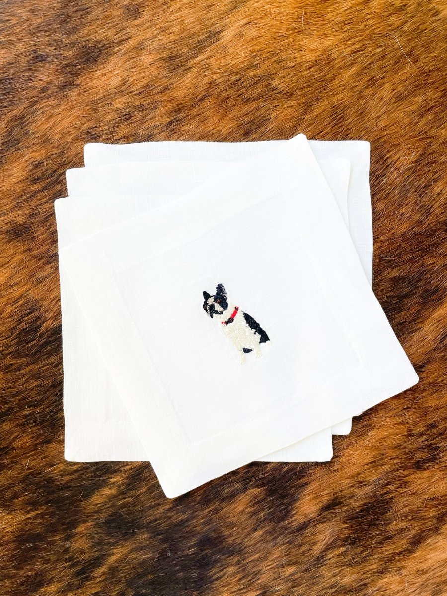 Lettermade Boston Terrier Embroidered Linen Cocktail Napkins – Set of 4