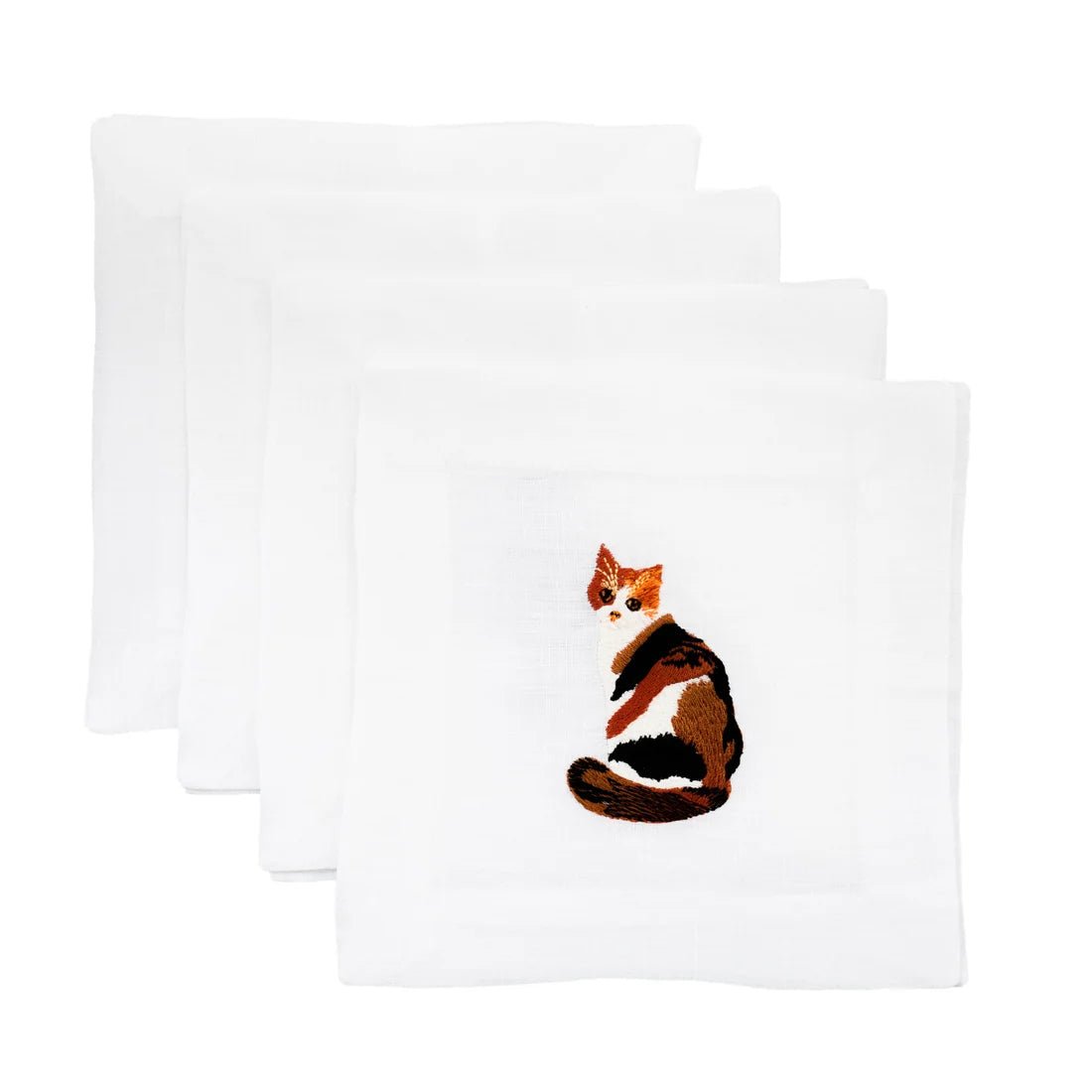 Lettermade Calico Cat Embroidered Linen Cocktail Napkins – Set of 4