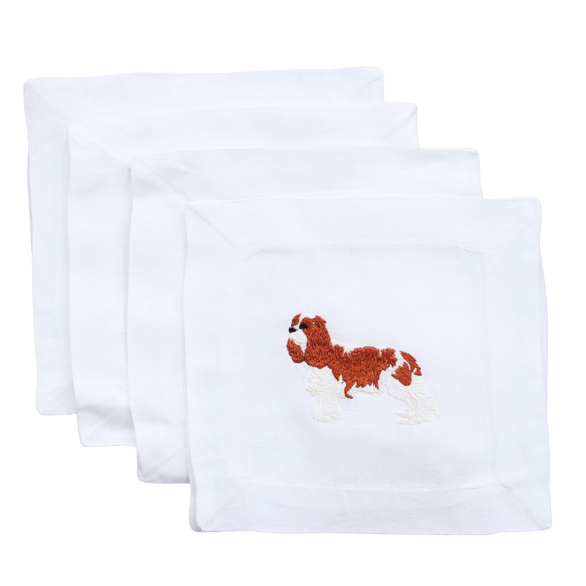 Lettermade Cavalier King Charles Spaniel Embroidered Linen Cocktail Napkins – Set of 4