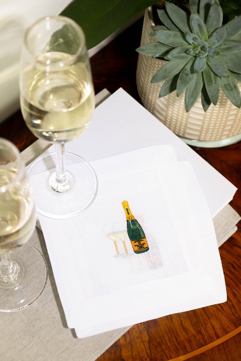 Lettermade Champagne Embroidered Linen Cocktail Napkins – Set of 4