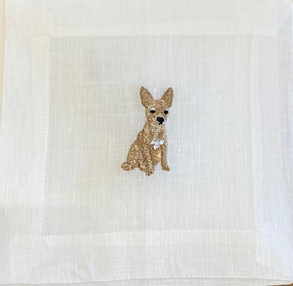 Lettermade Chihuahua Embroidered Linen Cocktail Napkins – Set of 4