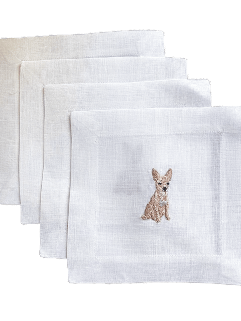 Lettermade Chihuahua Embroidered Linen Cocktail Napkins – Set of 4