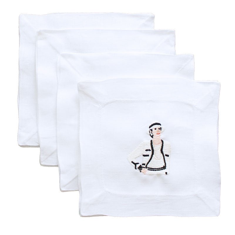 Lettermade Coco Fashion Icon Embroidered Linen Cocktail Napkins – Set of 4