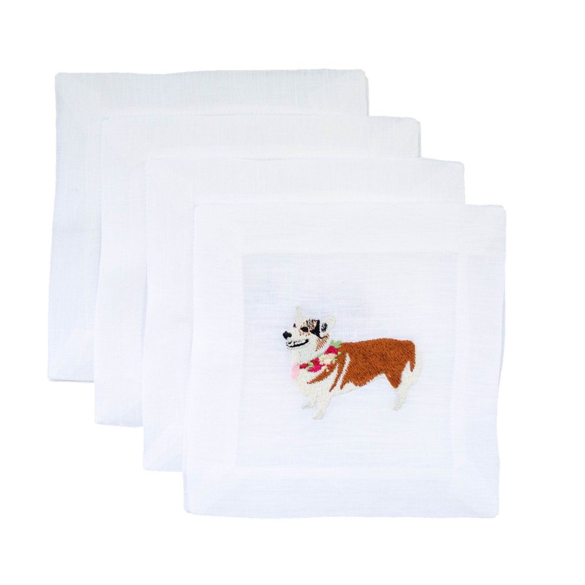Lettermade Corgi Embroidered Linen Cocktail Napkins – Set of 4
