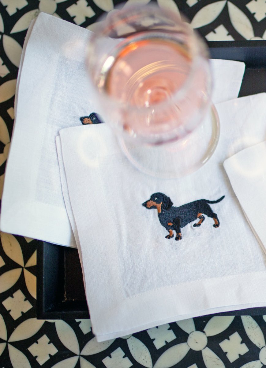 Lettermade Dachshund Embroidered Linen Cocktail Napkins – Set of 4