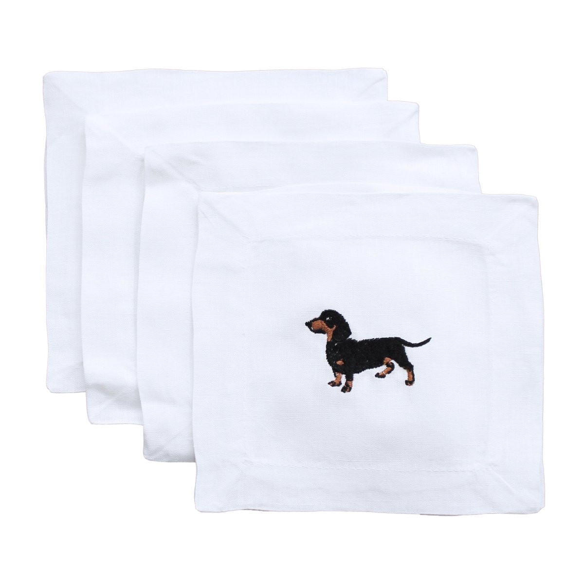 Lettermade Dachshund Embroidered Linen Cocktail Napkins – Set of 4
