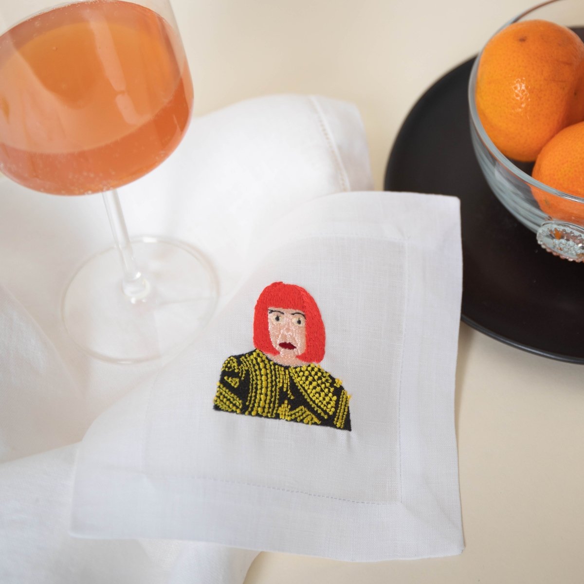 Lettermade Dots Galore Embroidered Linen Cocktail Napkins - Set of 4 | Art Icon Design