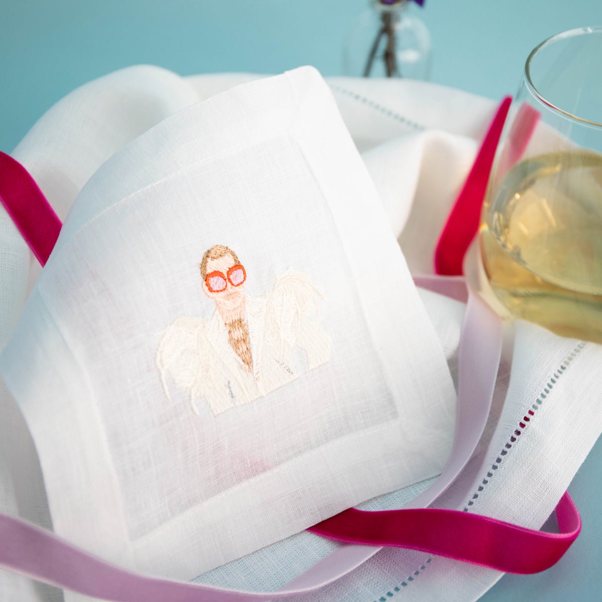 Lettermade Elton John Embroidered Linen Cocktail Napkins – Set of 4