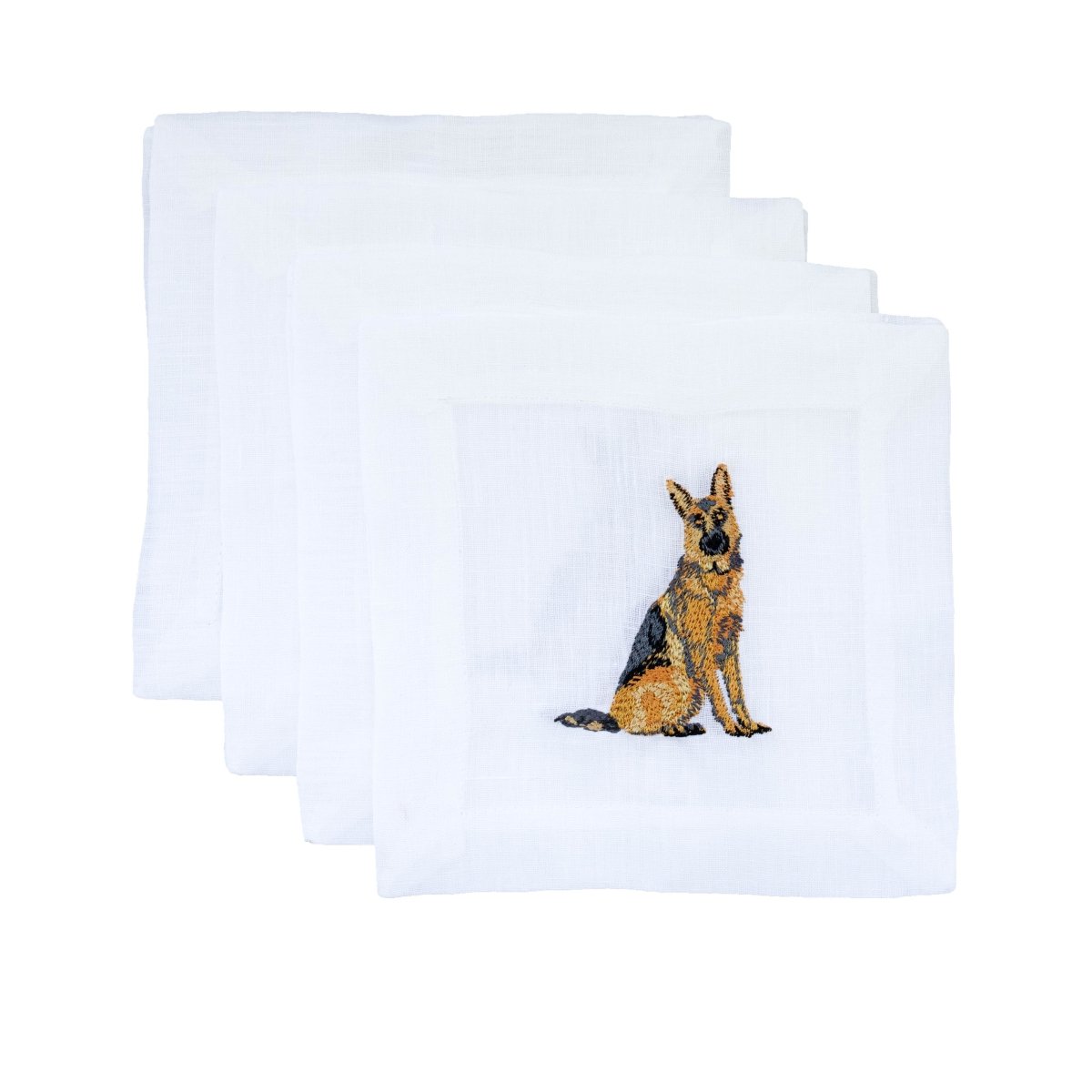 Lettermade German Shepherd Embroidered Linen Cocktail Napkins – Set of 4