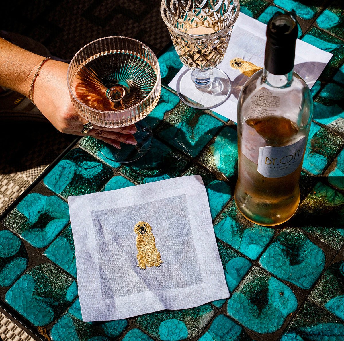 Lettermade Golden Retriever Embroidered Linen Cocktail Napkins – Set of 4