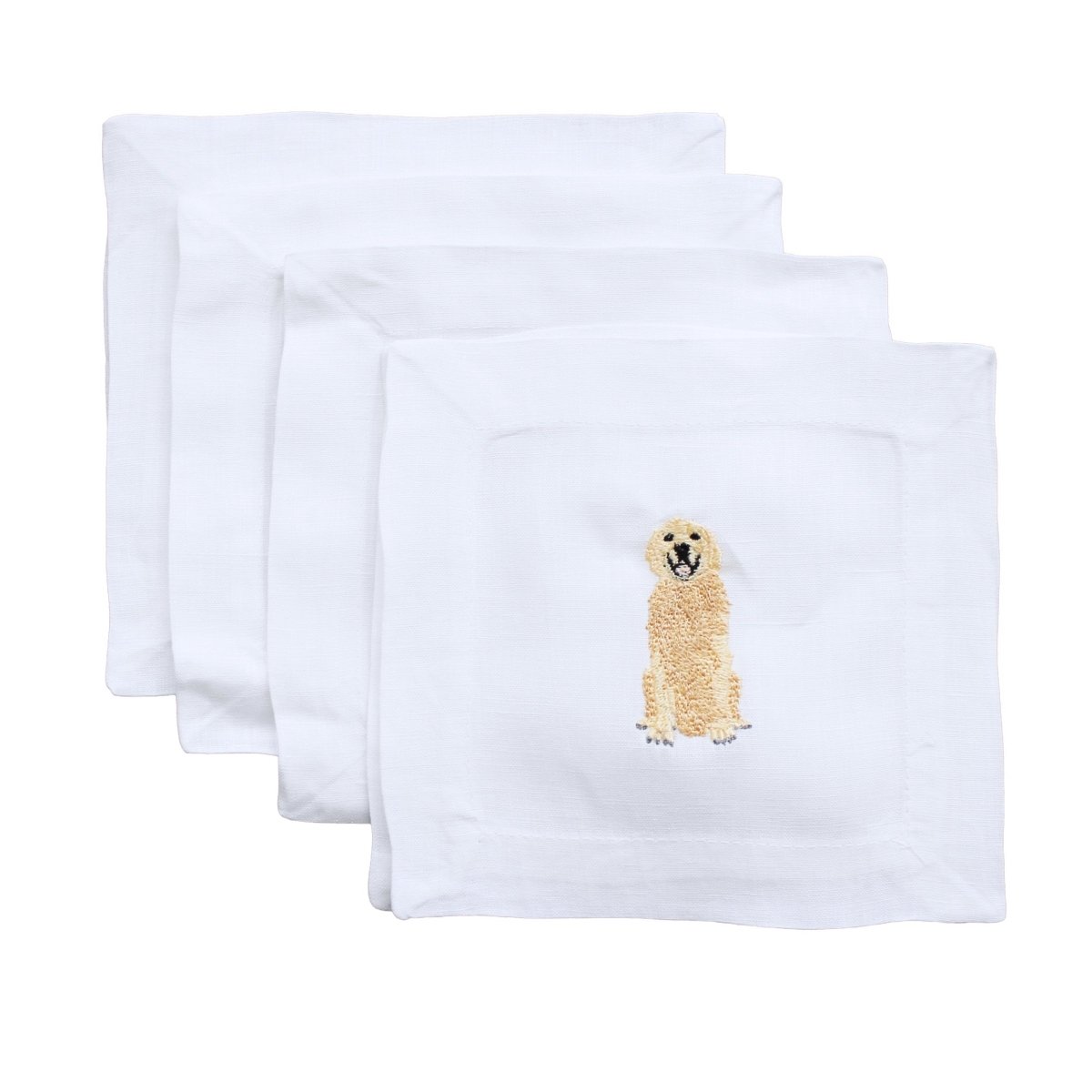 Lettermade Golden Retriever Embroidered Linen Cocktail Napkins – Set of 4