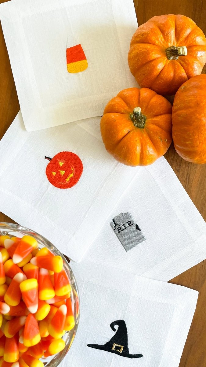 Lettermade Halloween Embroidered Linen Cocktail Napkins – Set of 4