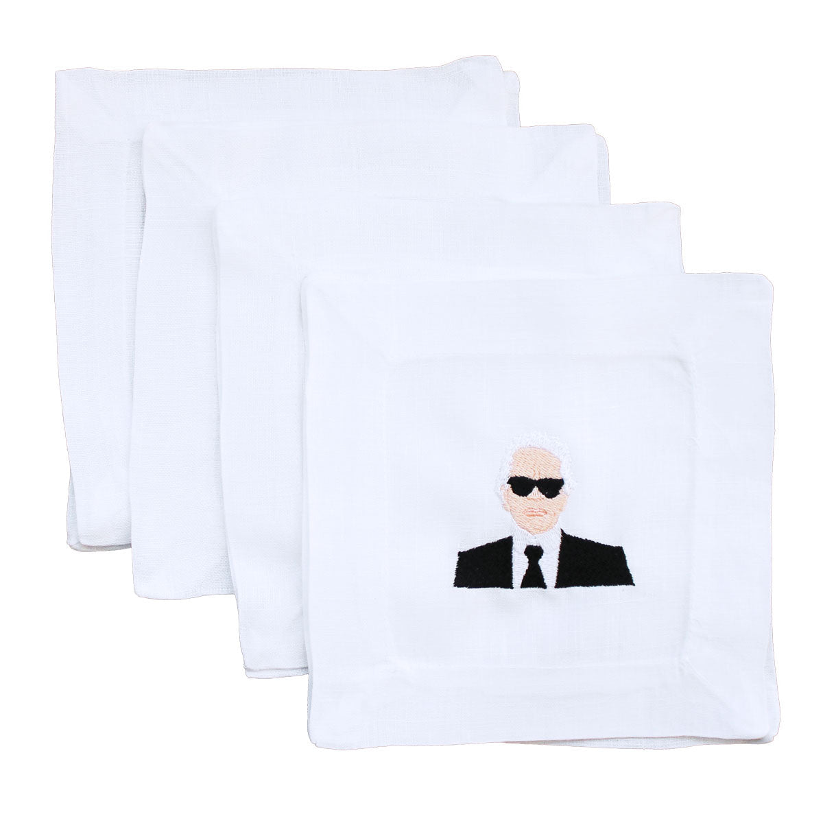 Lettermade Karl Lagerfeld Embroidered Linen Cocktail Napkins – Set of 4