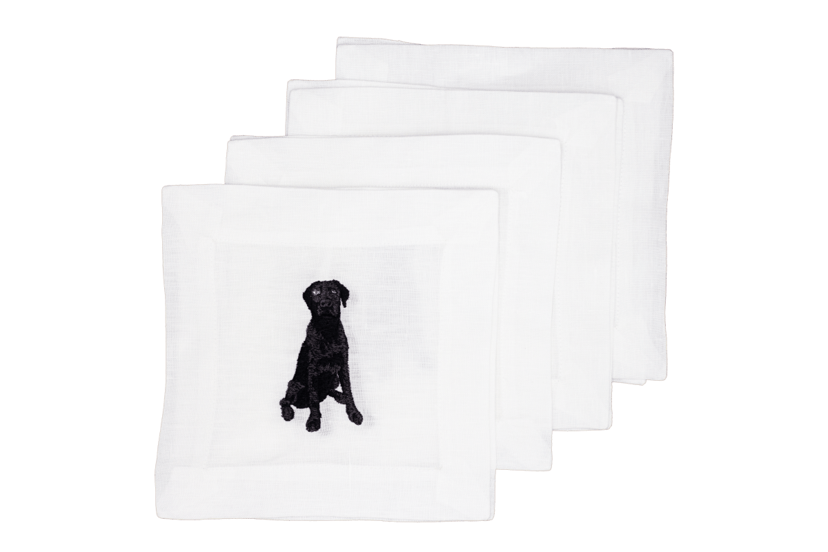Lettermade Labrador Retriever Embroidered Linen Cocktail Napkins – Set of 4