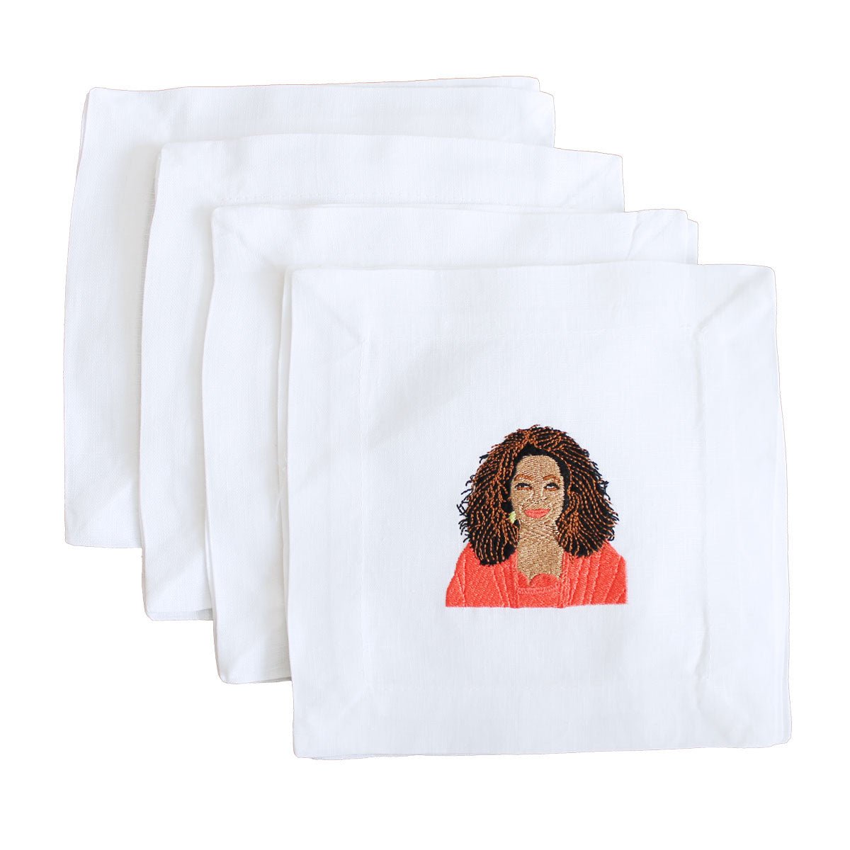 Lettermade Oprah Icon Embroidered Linen Cocktail Napkins – Set of 4