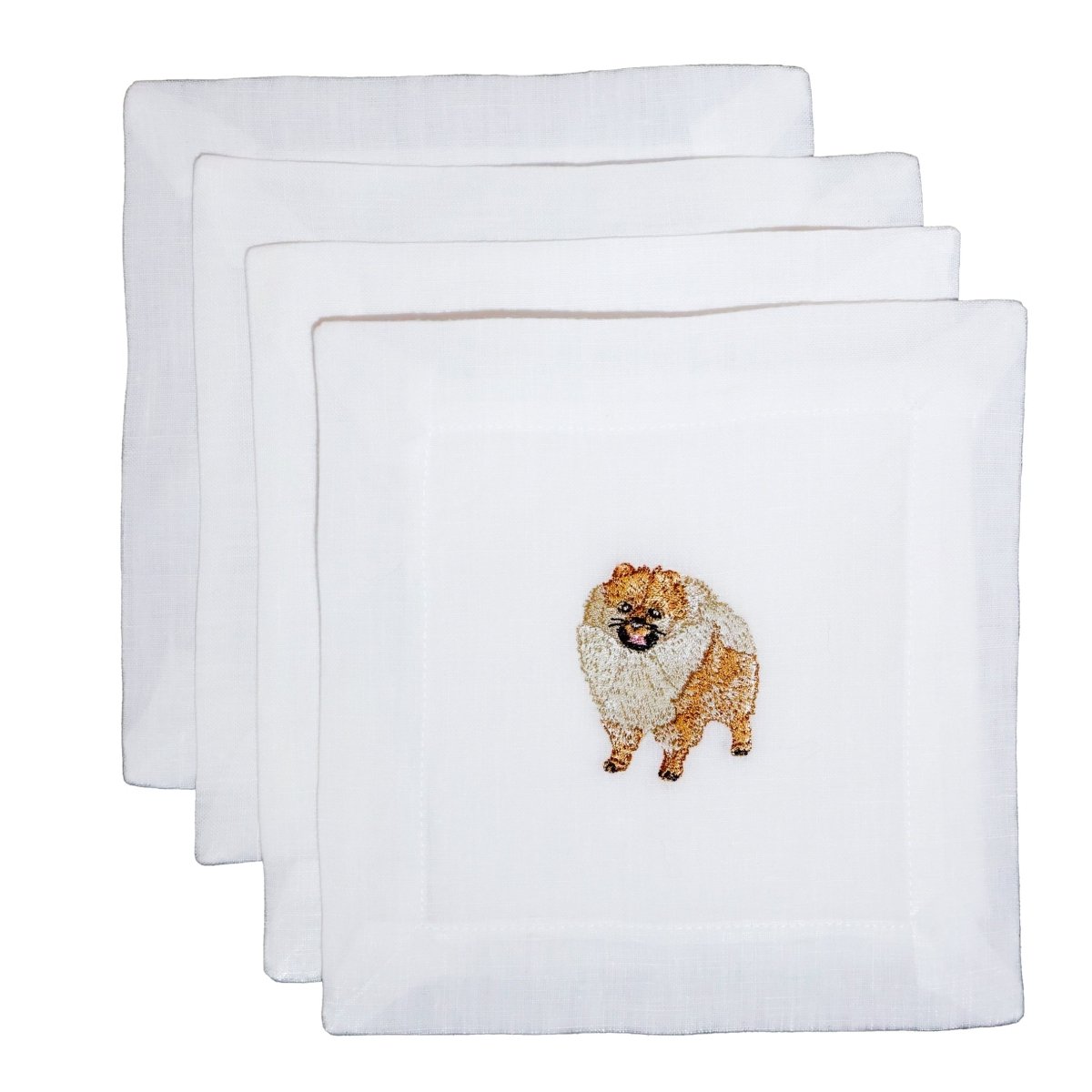 Lettermade Pomeranian Embroidered Linen Cocktail Napkins – Set of 4