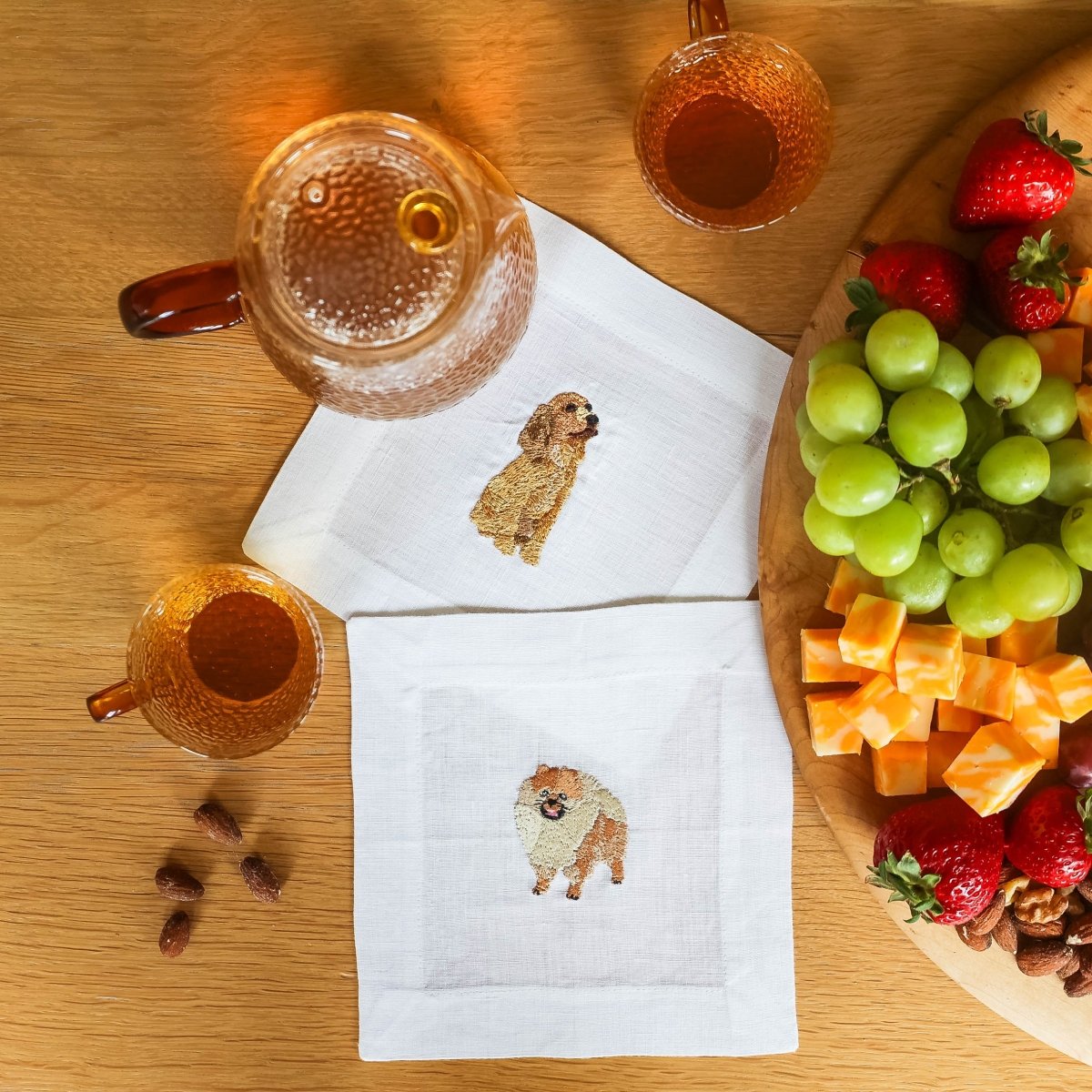 Lettermade Pomeranian Embroidered Linen Cocktail Napkins – Set of 4
