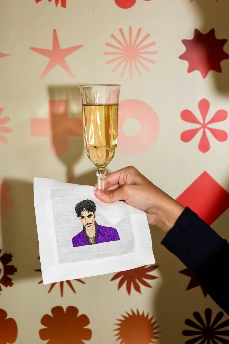 Lettermade Prince Music Icon Embroidered Linen Cocktail Napkins – Set of 4