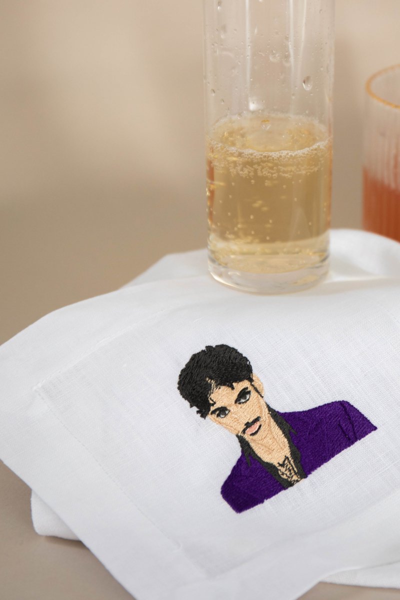 Lettermade Prince Music Icon Embroidered Linen Cocktail Napkins – Set of 4