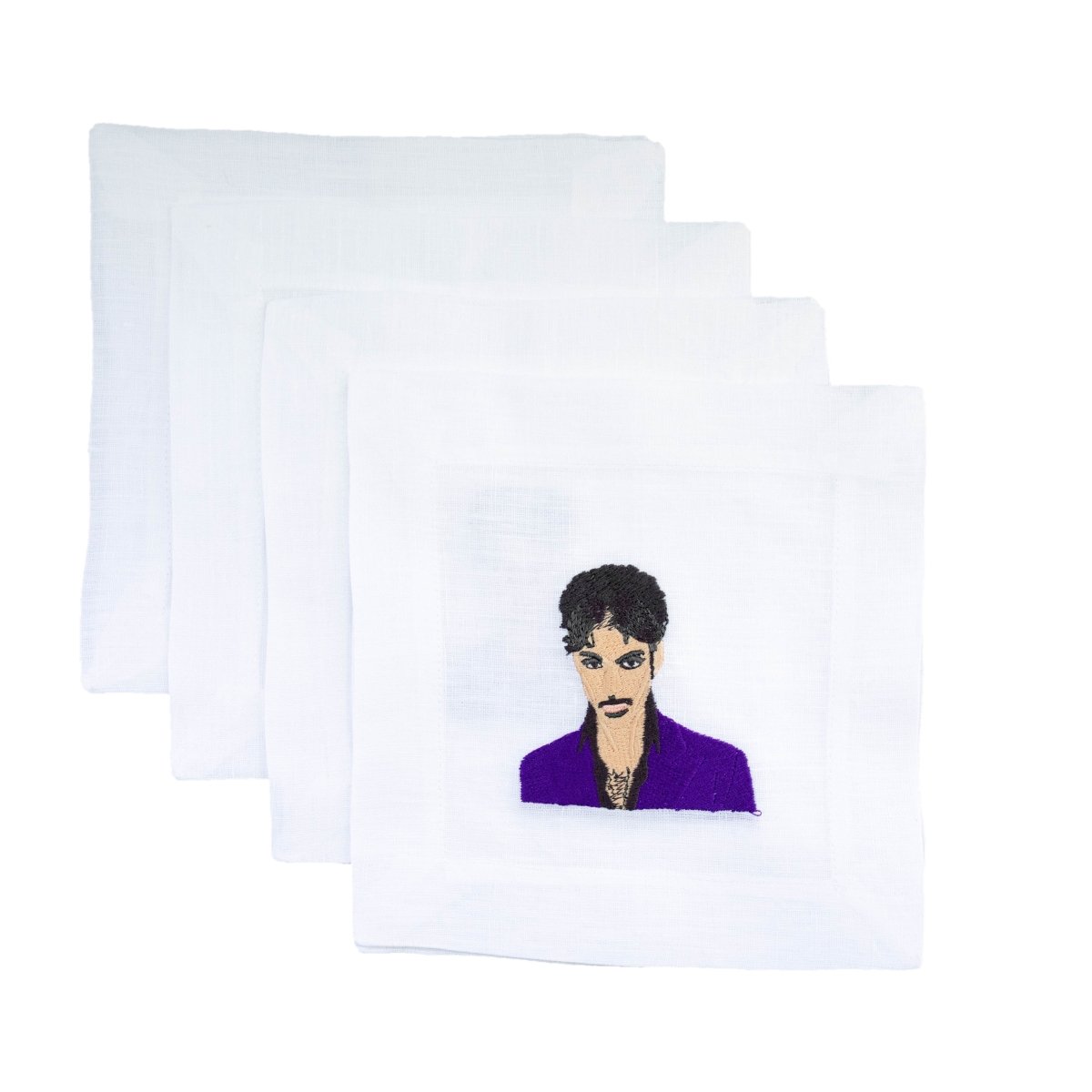 Lettermade Prince Music Icon Embroidered Linen Cocktail Napkins – Set of 4