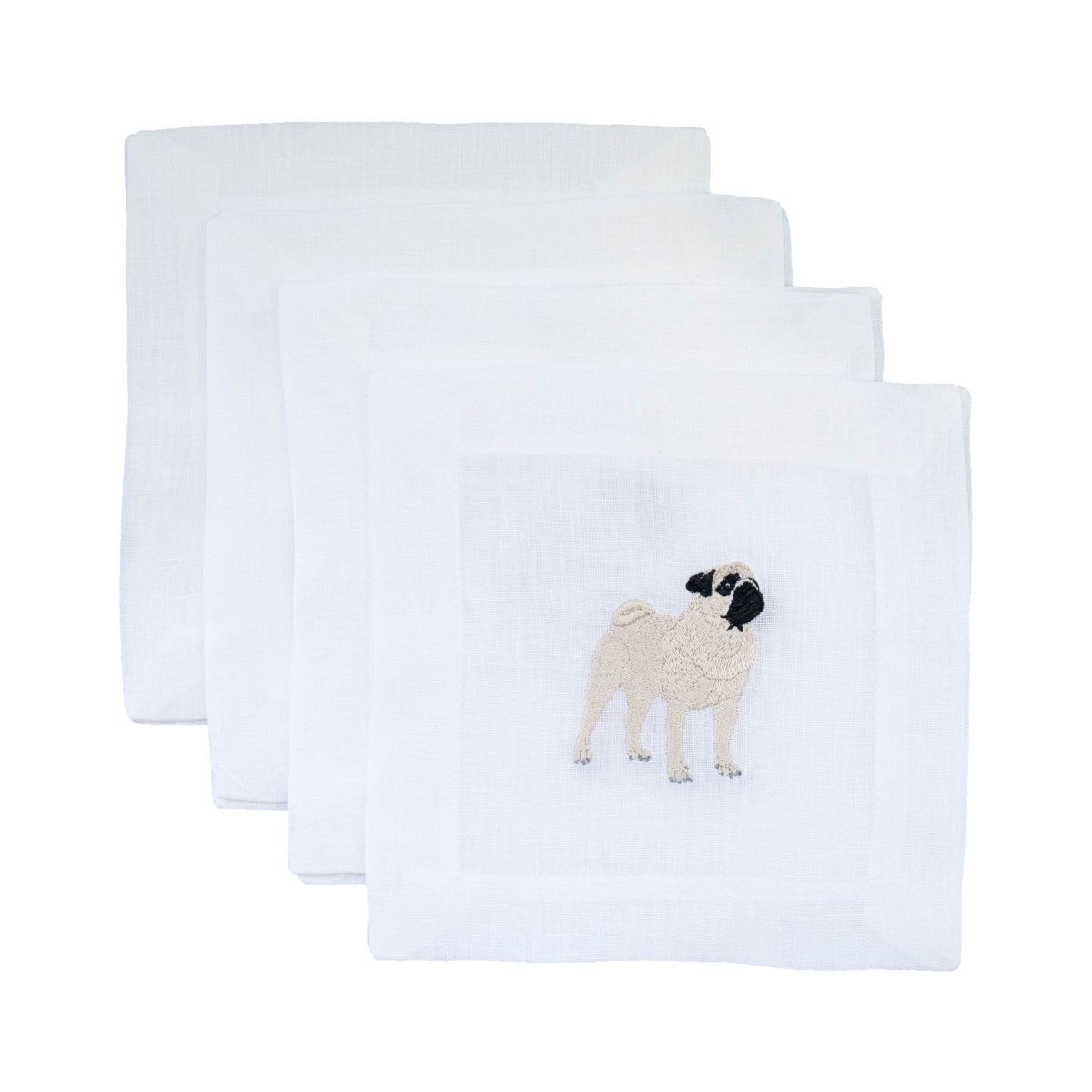 Lettermade Pug Embroidered Linen Cocktail Napkins – Set of 4