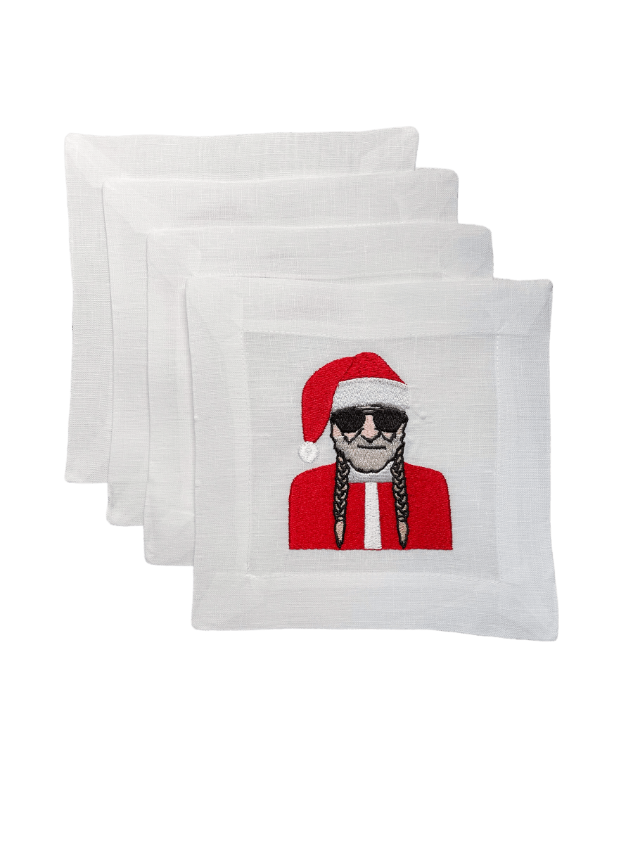 Lettermade Santa Willie Embroidered Linen Cocktail Napkins – Set of 4