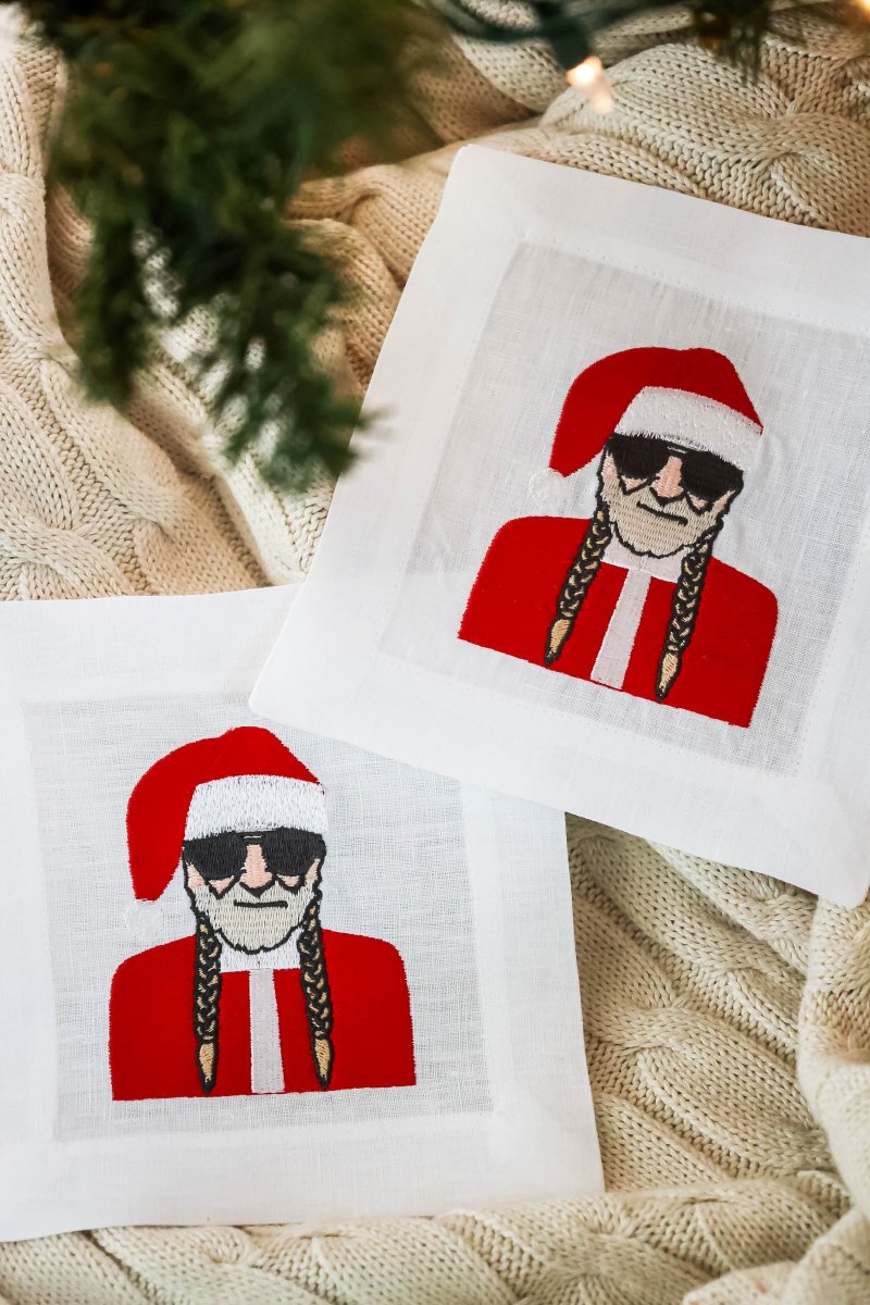 Lettermade Santa Willie Embroidered Linen Cocktail Napkins – Set of 4