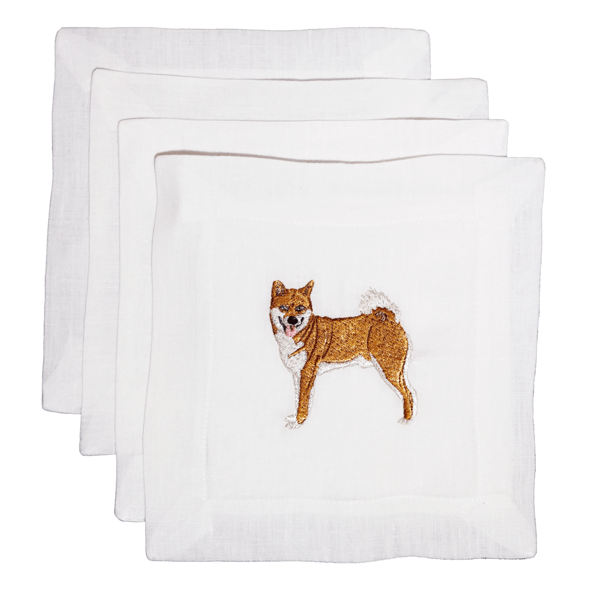 Lettermade Shiba Inu Embroidered Linen Cocktail Napkins – Set of 4