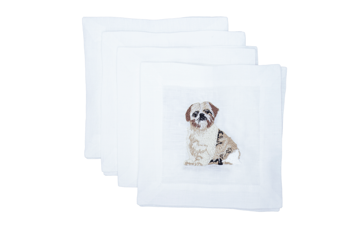 Lettermade Shih Tzu Embroidered Linen Cocktail Napkins – Set of 4