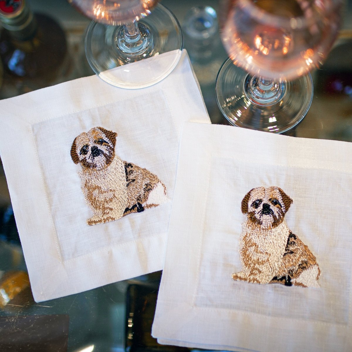 Lettermade Shih Tzu Embroidered Linen Cocktail Napkins – Set of 4