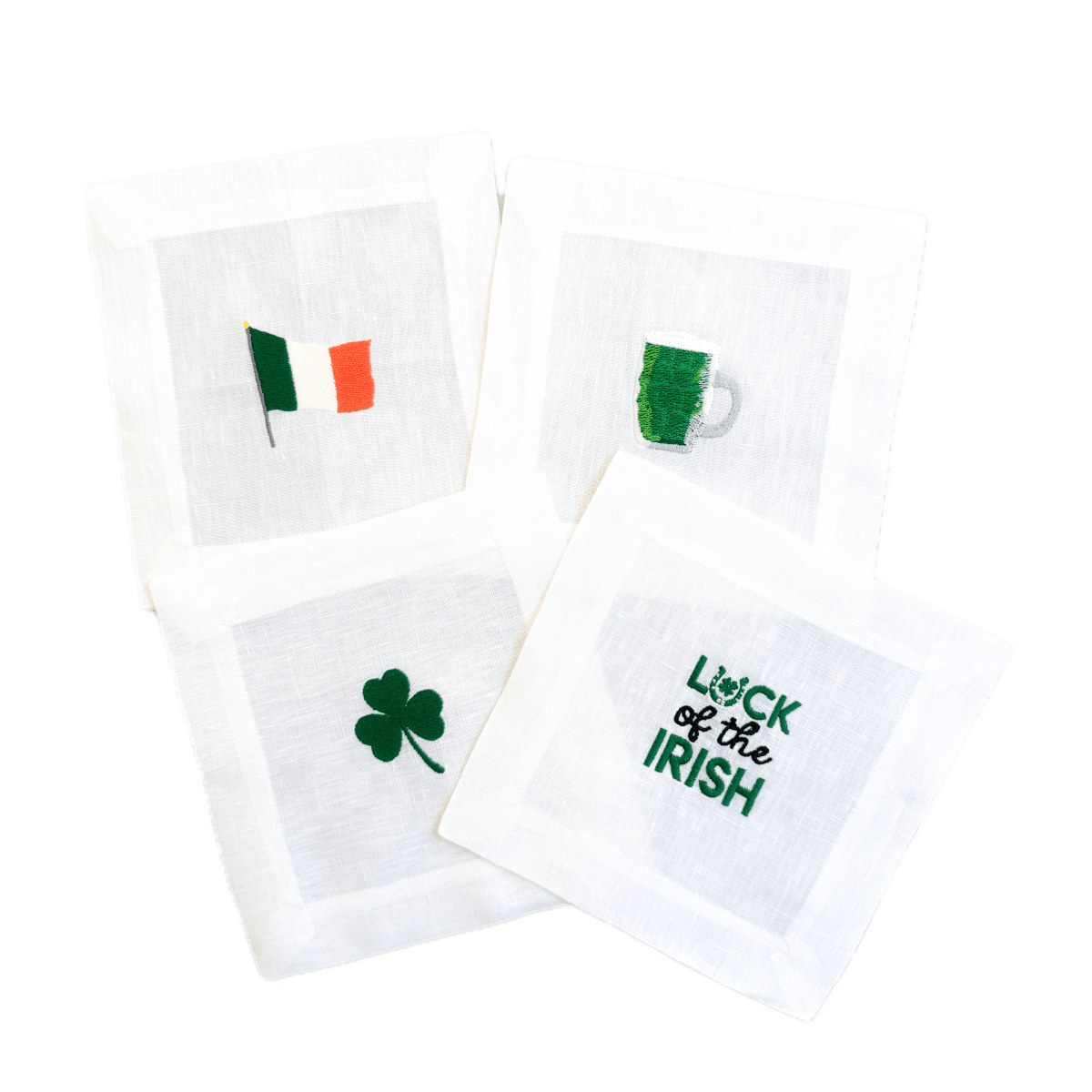 Lettermade St. Patrick's Day Embroidered Linen Cocktail Napkins – Set of 4