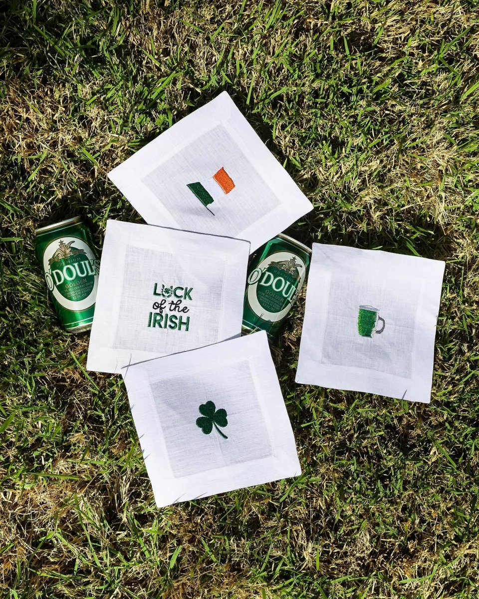 Lettermade St. Patrick's Day Embroidered Linen Cocktail Napkins – Set of 4