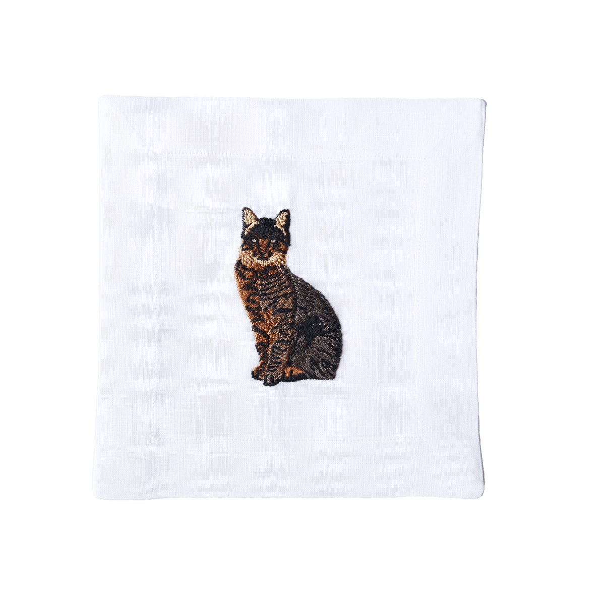 Lettermade Tabby Cat Embroidered Linen Cocktail Napkins – Set of 4