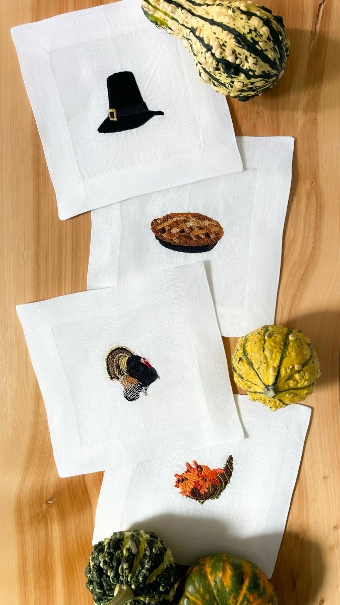 Lettermade Thanksgiving Embroidered Linen Cocktail Napkins – Set of 4
