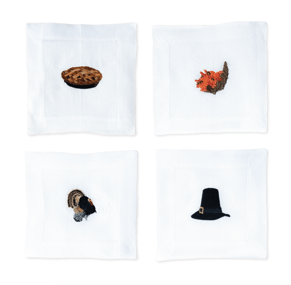Lettermade Thanksgiving Embroidered Linen Cocktail Napkins – Set of 4