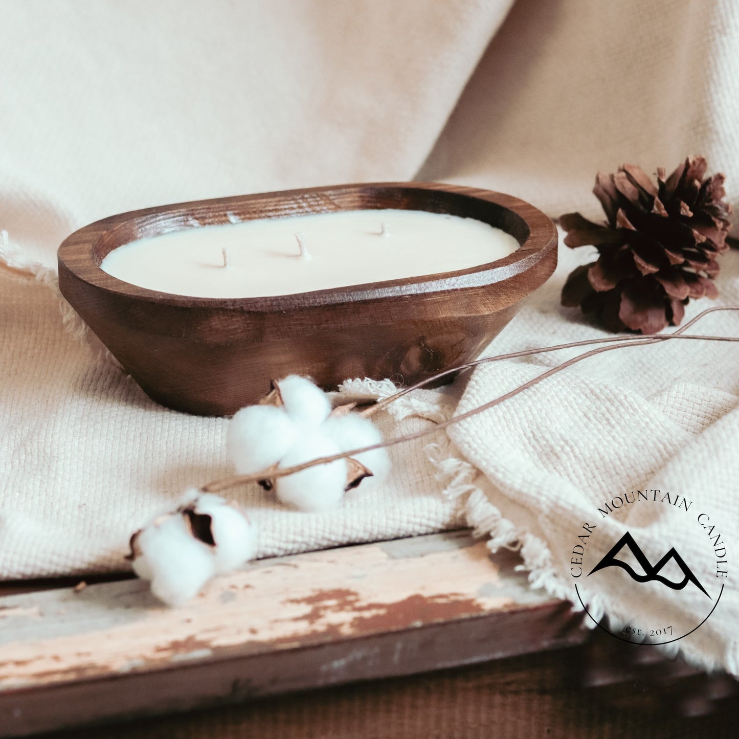 3 Wick Natural Wood Dough Bowl