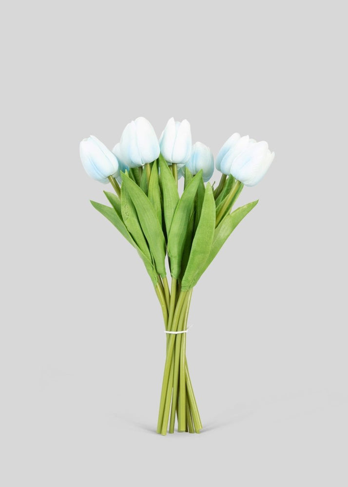 Afloral Light Blue Tulip Real Touch Fake Flower, Bundle of 12 - lily & onyx